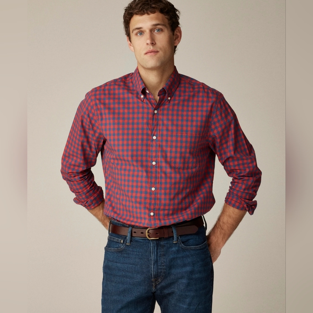 EUC J Crew Men's Secret Wash Cotton Roplin Shirt Size Medium